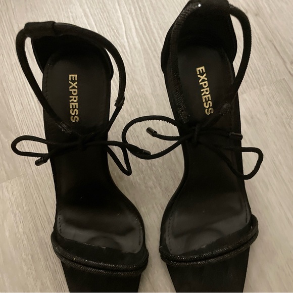 Express Women Embellished Tubular Ankle Tie
Heeled Sandals Size 9 color Black - Picture 7 of 7